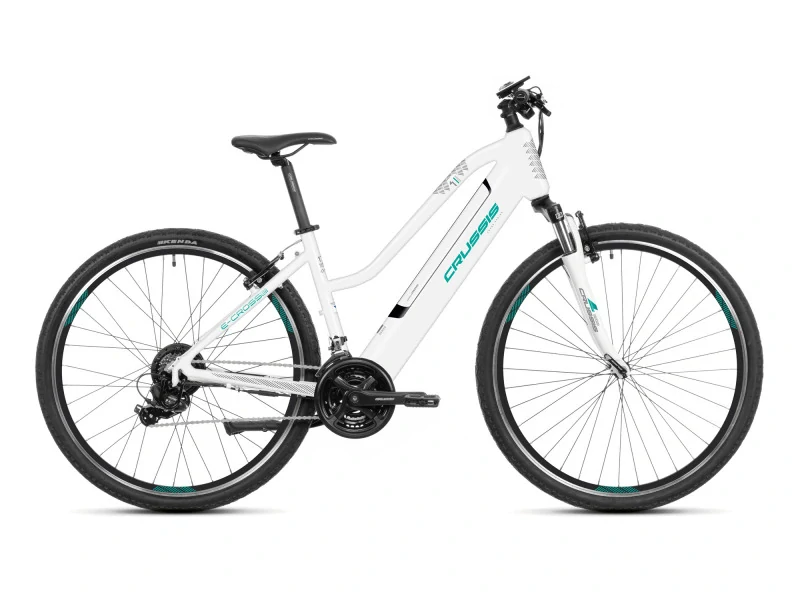 Crussis e-Cross low 1.9-S 2025 - krosové elektrokolo dámské 28" - 612 Wh (17 Ah) - bílá/zelená - vel. 17" (M)