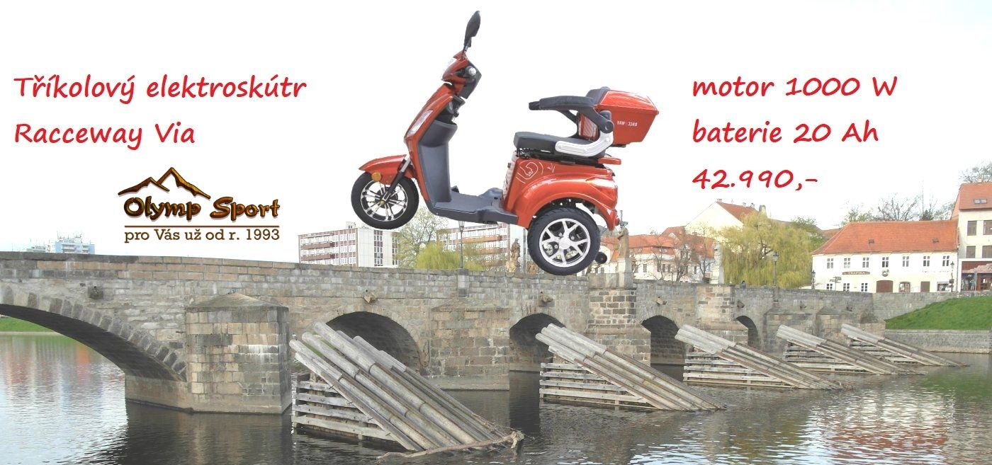 Tříkolový elektroskútr Racceway Via - 720 Wh - vínový lesklý 