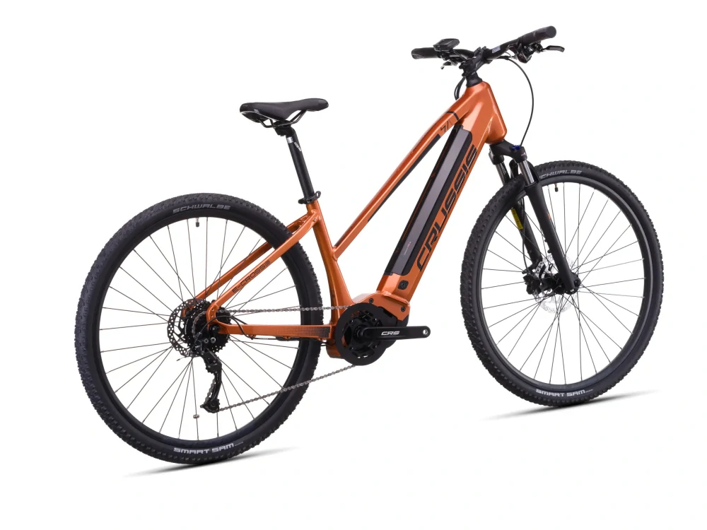 Crussis e-Cross low 7.11 2027 - krosové elektrokolo dámské 28" - 691 Wh (19.2 Ah) - oranžová - vel. 16" (S)